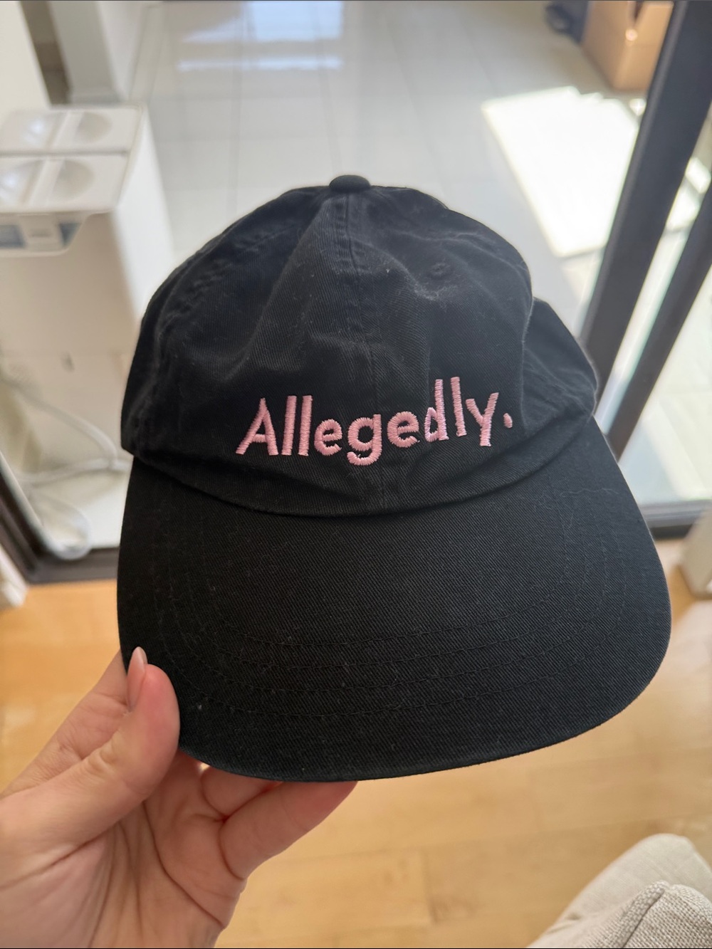 Women’s “allegedly” Black Baseball Cap with Pink Embroidery giggly squad
